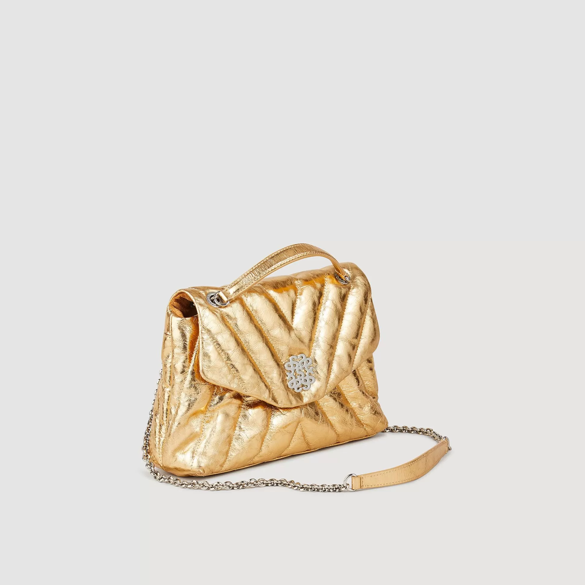 Mujer Sandro Paris Bolsos De Hombro<Bolso Acolchado De Cuero Metalizado