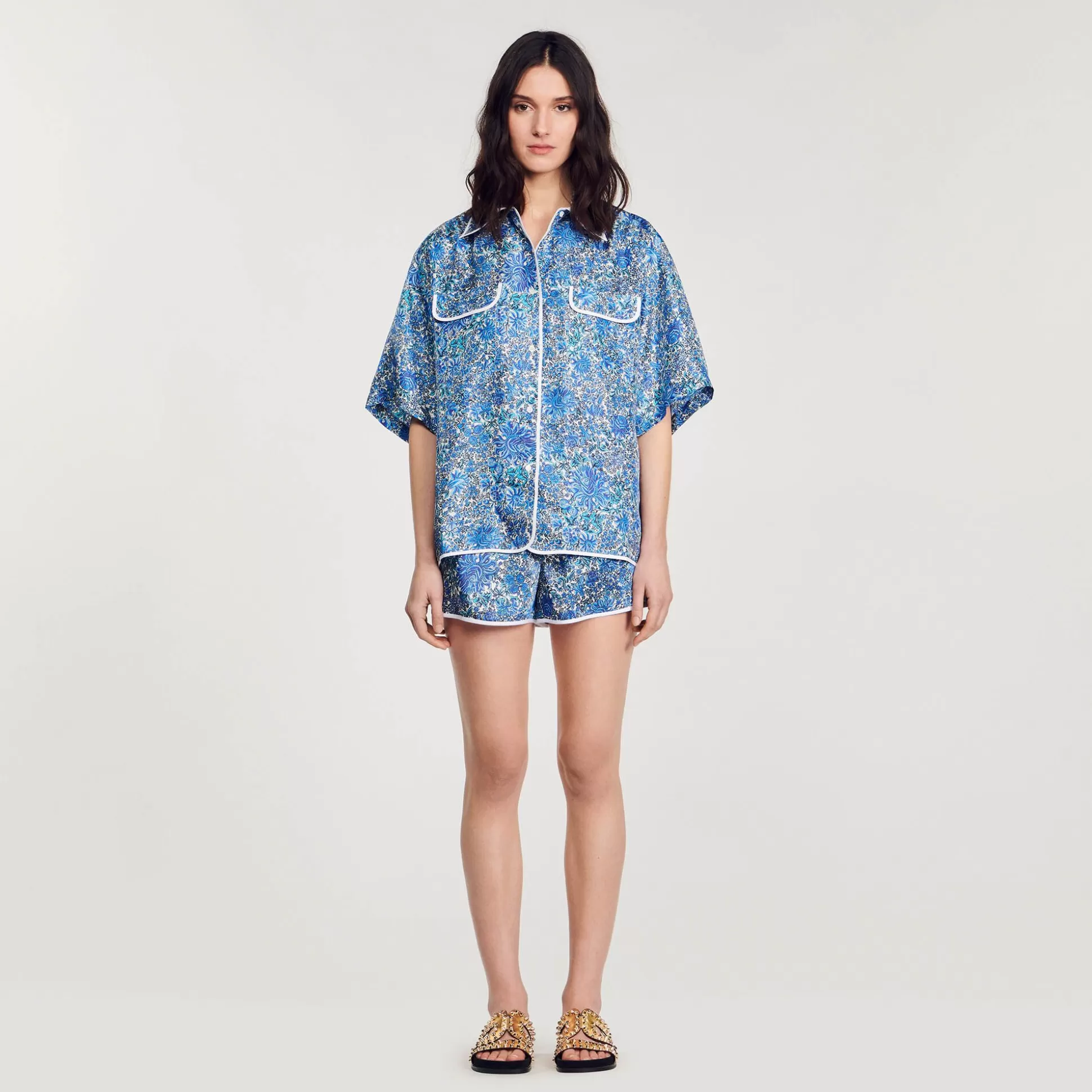 Mujer Sandro Paris Conjuntos<Camisa Ancha De Seda Con Flores