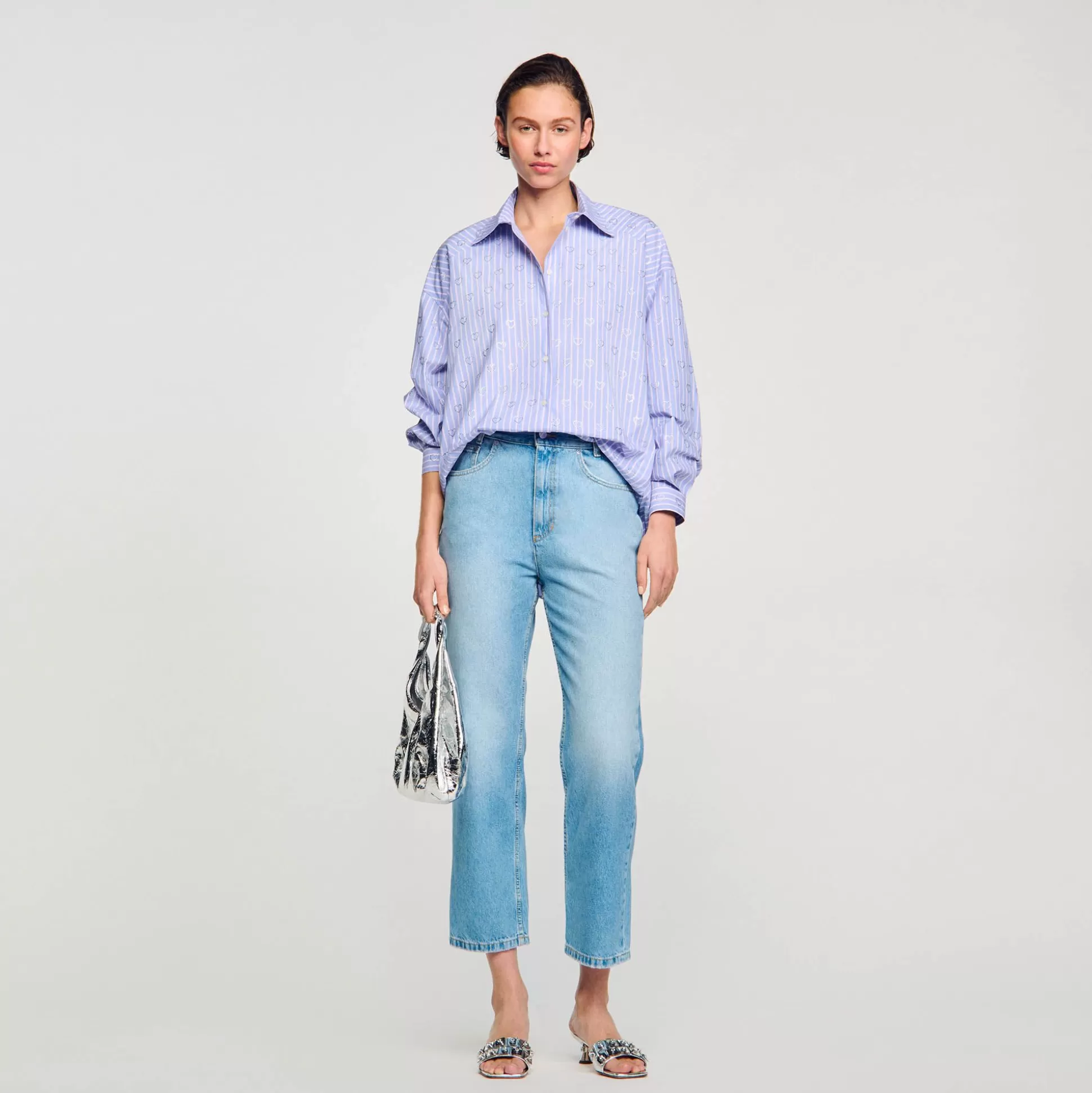 Mujer Sandro Paris Tops & Camisas<Camisa Decorada Con Corazones De Strass