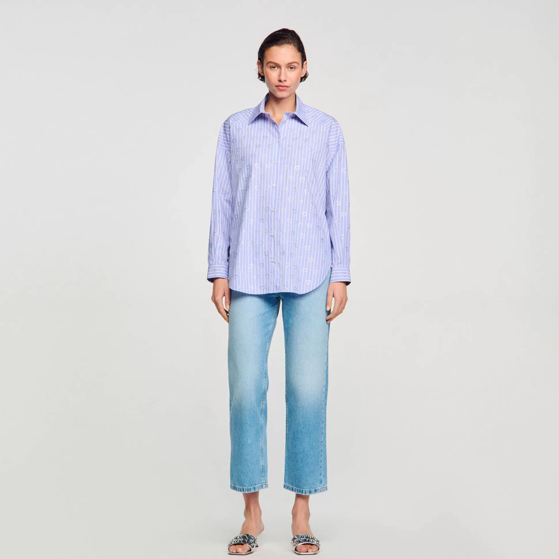 Mujer Sandro Paris Tops & Camisas<Camisa Decorada Con Corazones De Strass