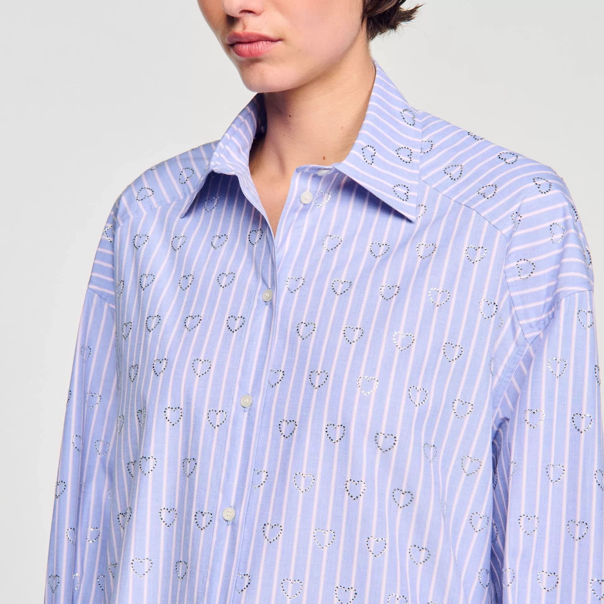Mujer Sandro Paris Tops & Camisas<Camisa Decorada Con Corazones De Strass