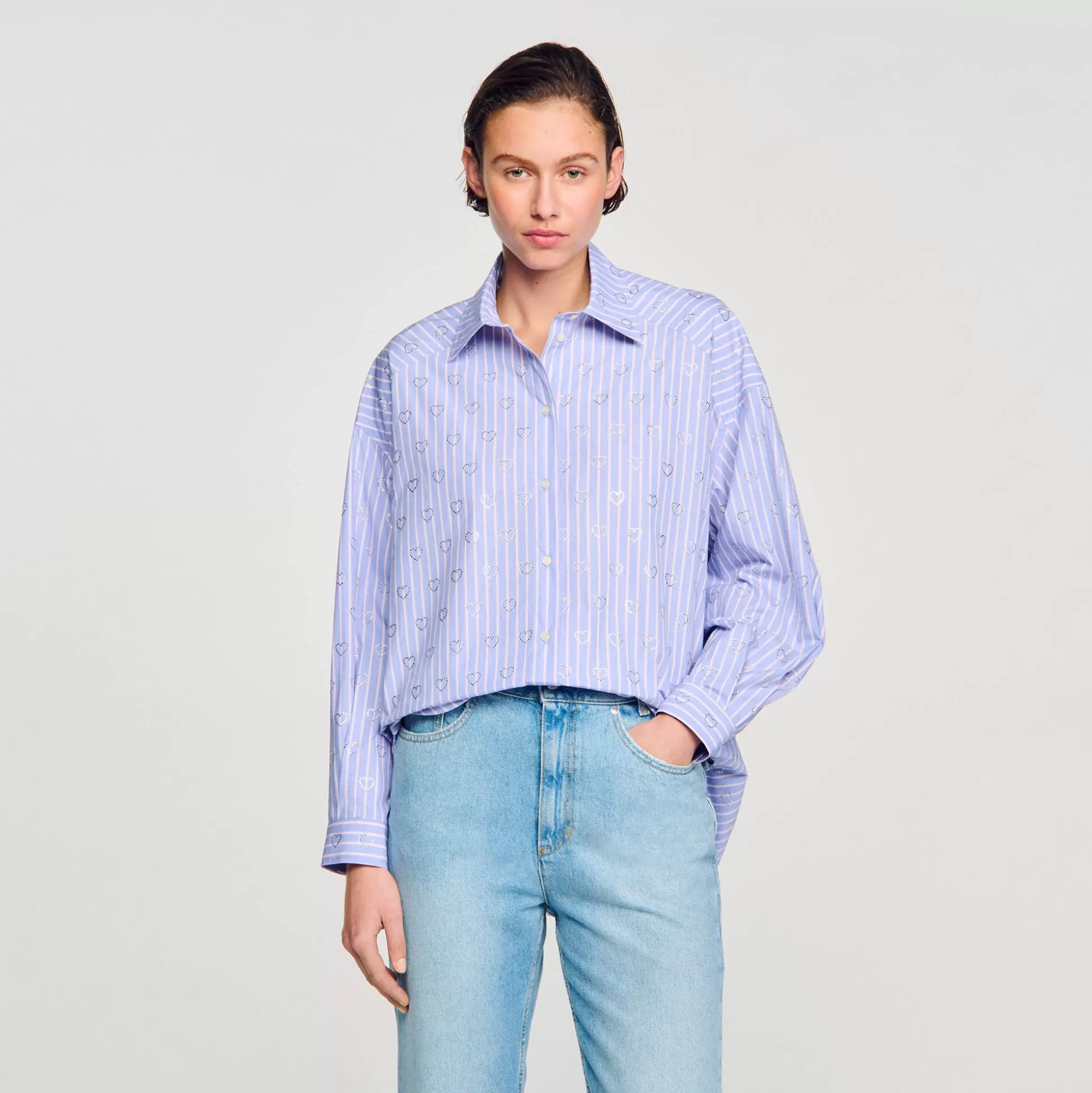 Mujer Sandro Paris Tops & Camisas<Camisa Decorada Con Corazones De Strass