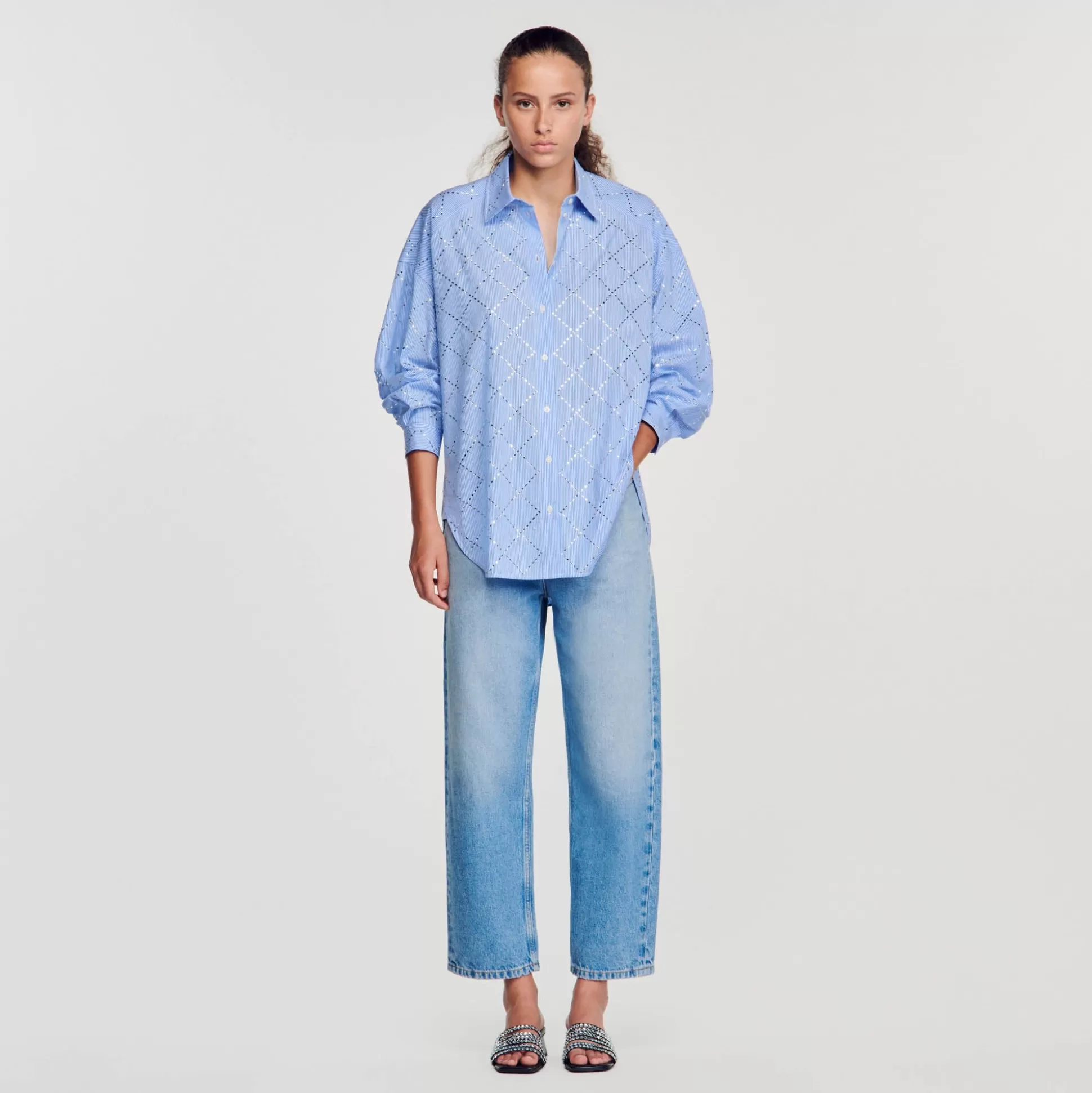 Mujer Sandro Paris Tops & Camisas<Camisa Oversize Con Estras