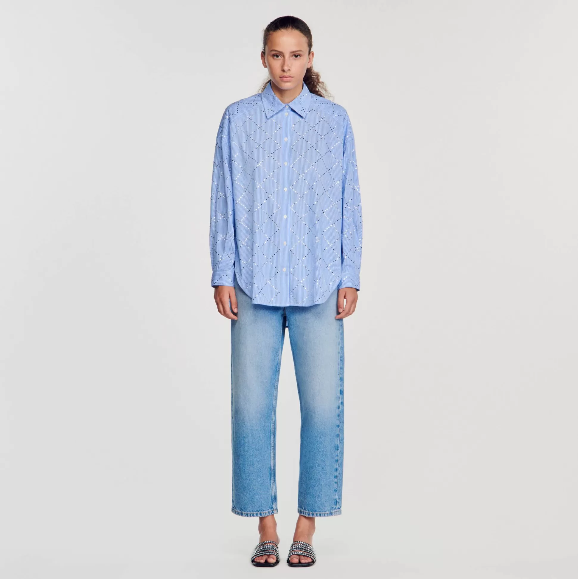 Mujer Sandro Paris Tops & Camisas<Camisa Oversize Con Estras