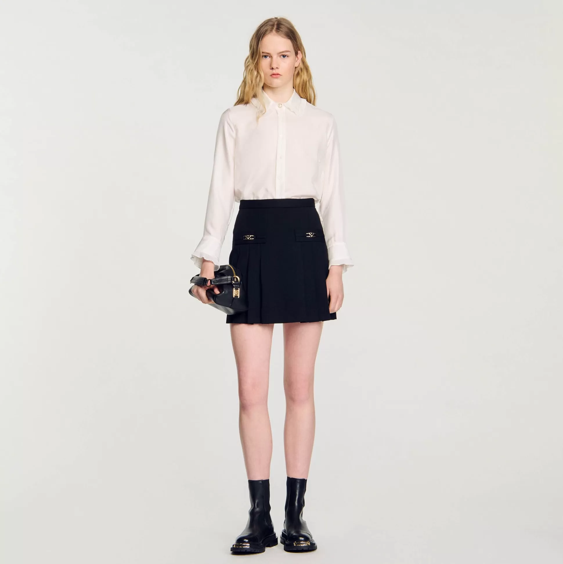 Mujer Sandro Paris Faldas & Shorts<Falda Corta Con Pliegues Pespunteados