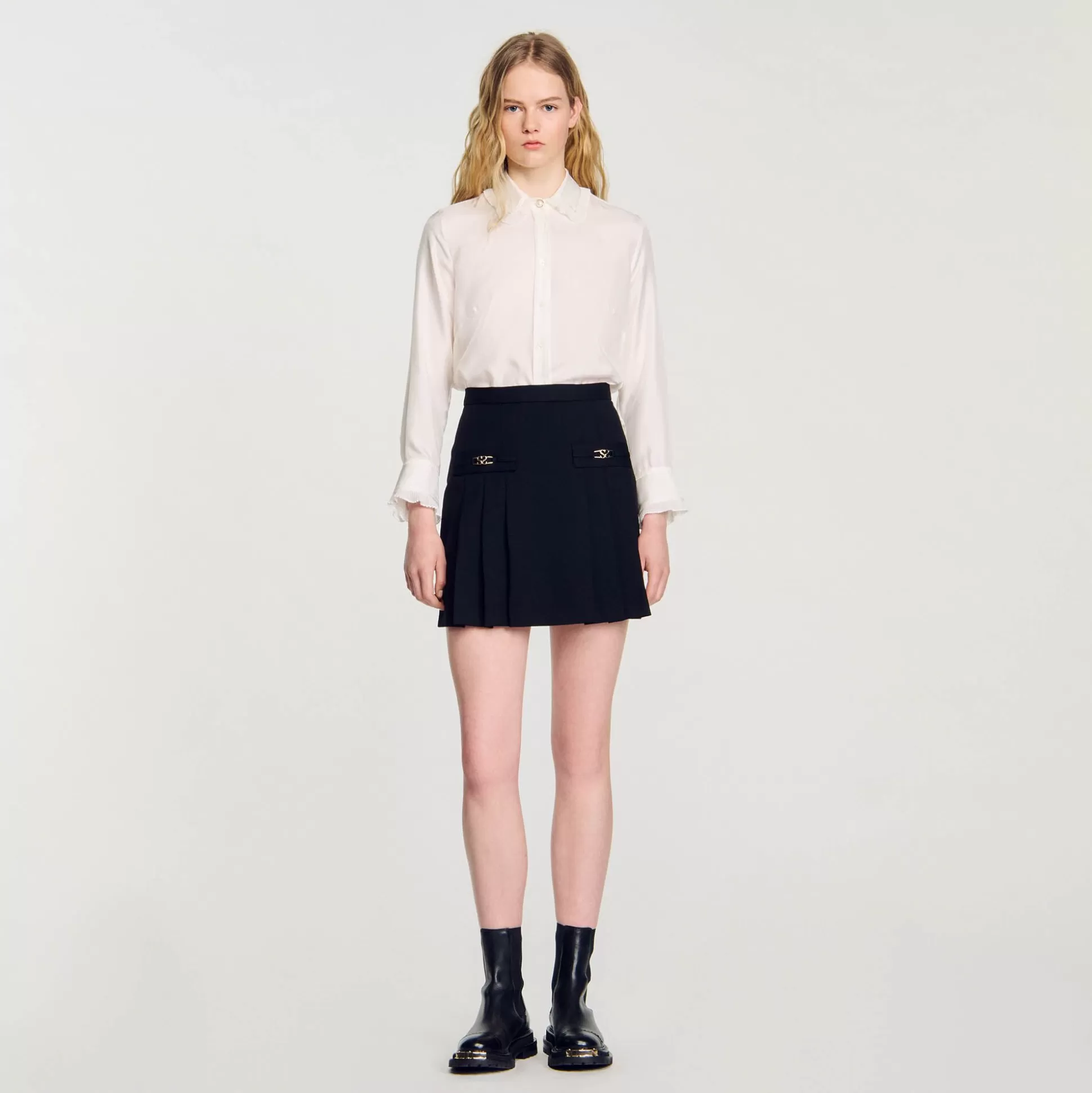 Mujer Sandro Paris Faldas & Shorts<Falda Corta Con Pliegues Pespunteados