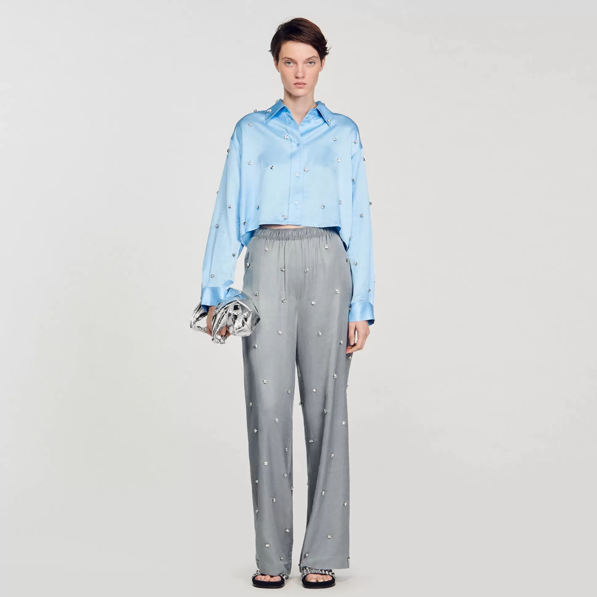 Mujer Sandro Paris Conjuntos<Pantalon De Lino Con Detalle De Strass