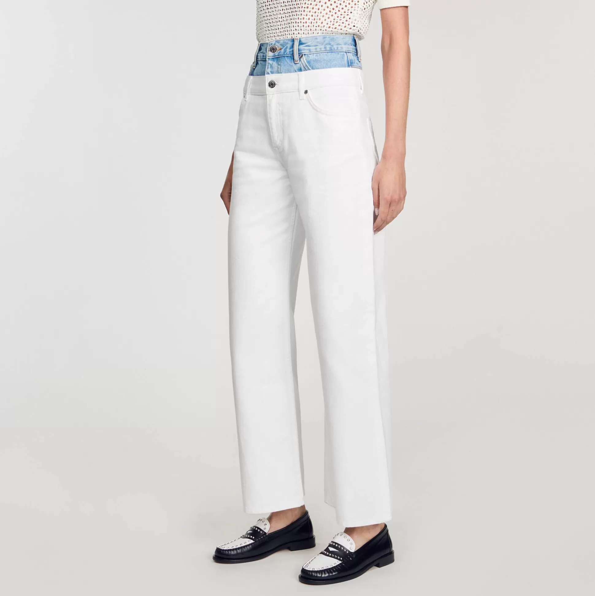 Mujer Sandro Paris Vaqueros<Vaquero Bicolor Con Doble Cintura