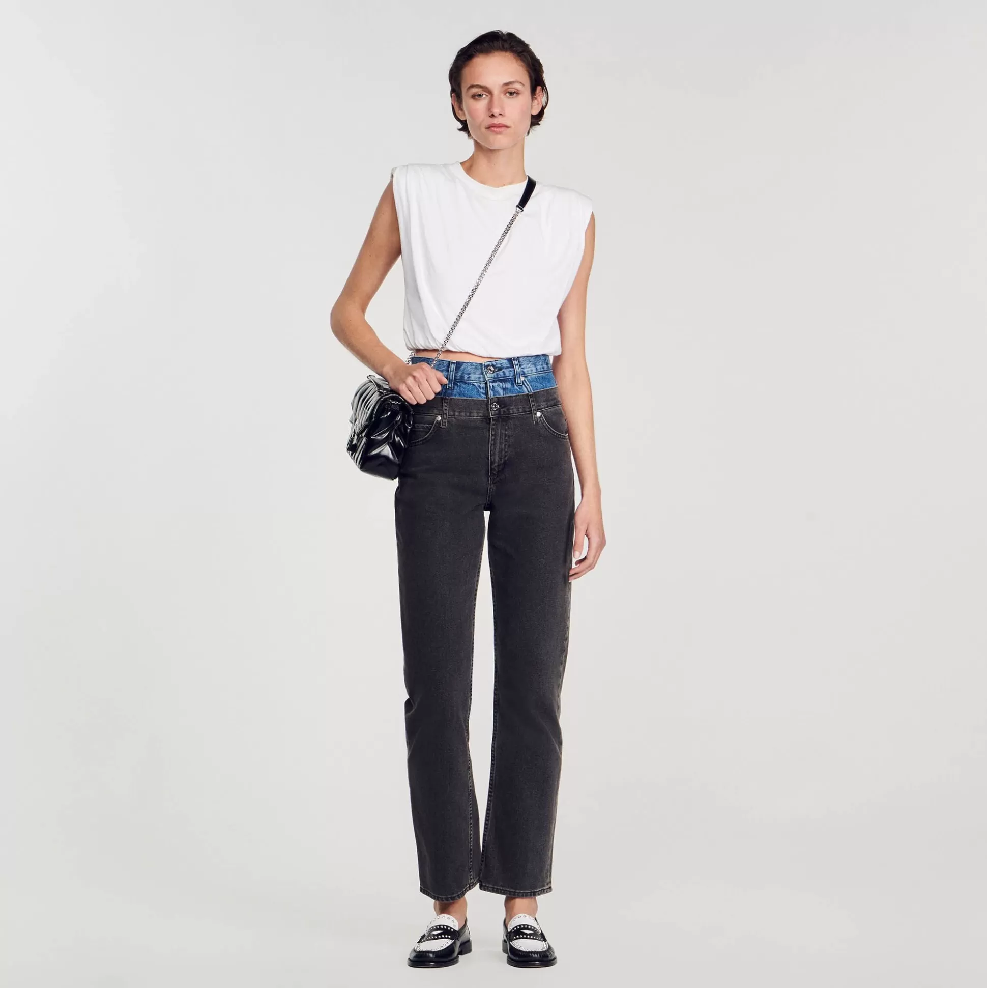 Mujer Sandro Paris Vaqueros<Vaquero Con Cintura Doble Bicolor