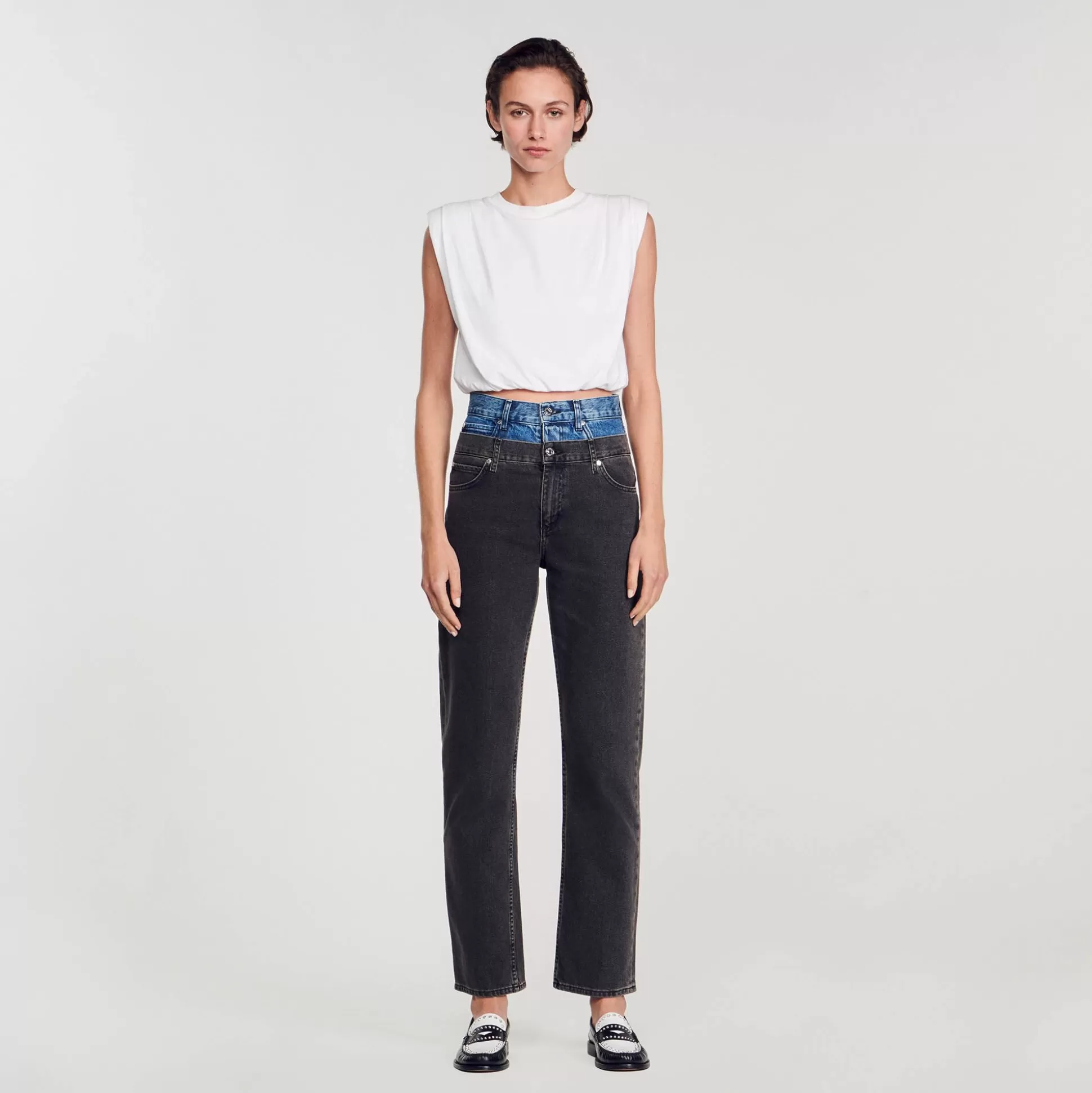 Mujer Sandro Paris Vaqueros<Vaquero Con Cintura Doble Bicolor