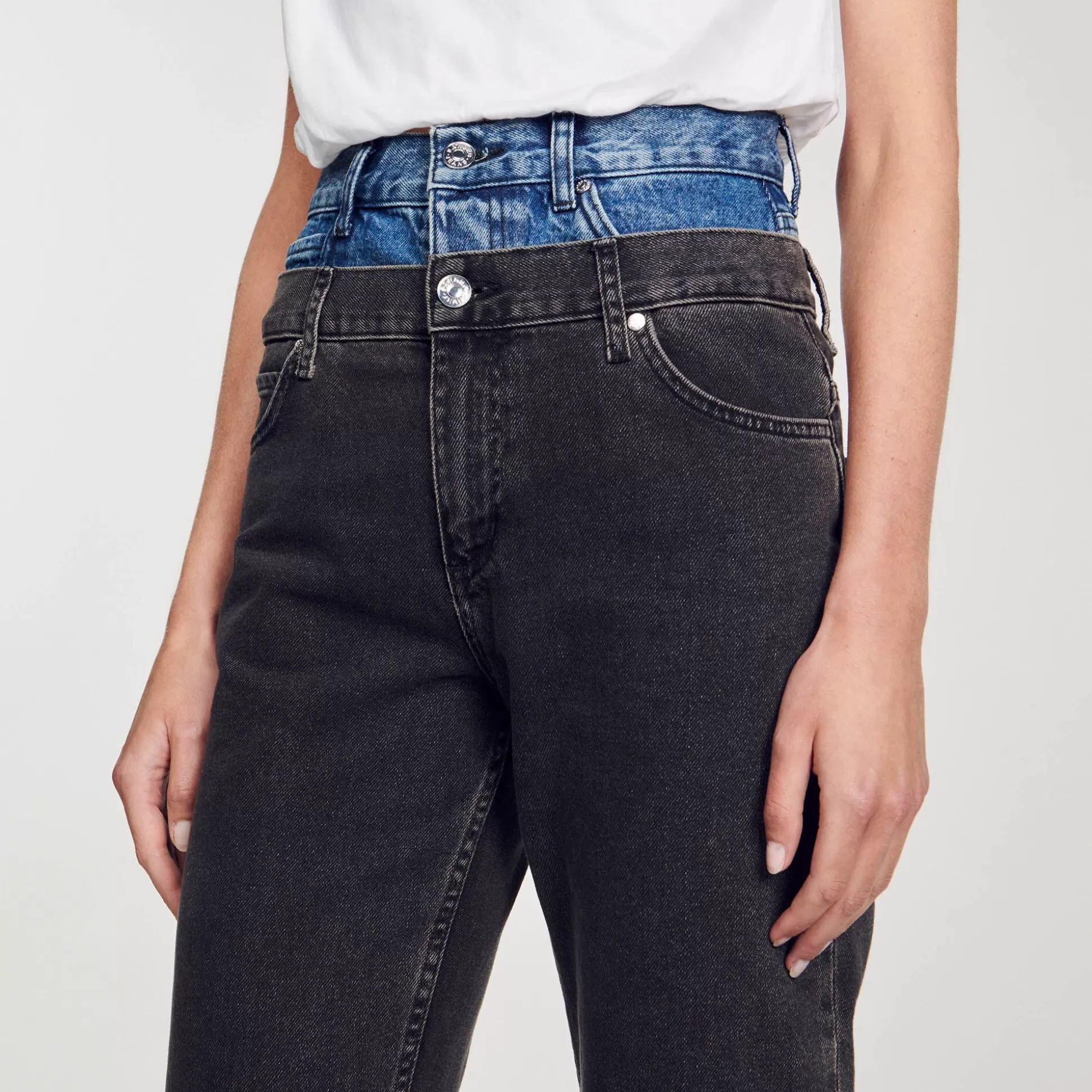 Mujer Sandro Paris Vaqueros<Vaquero Con Cintura Doble Bicolor