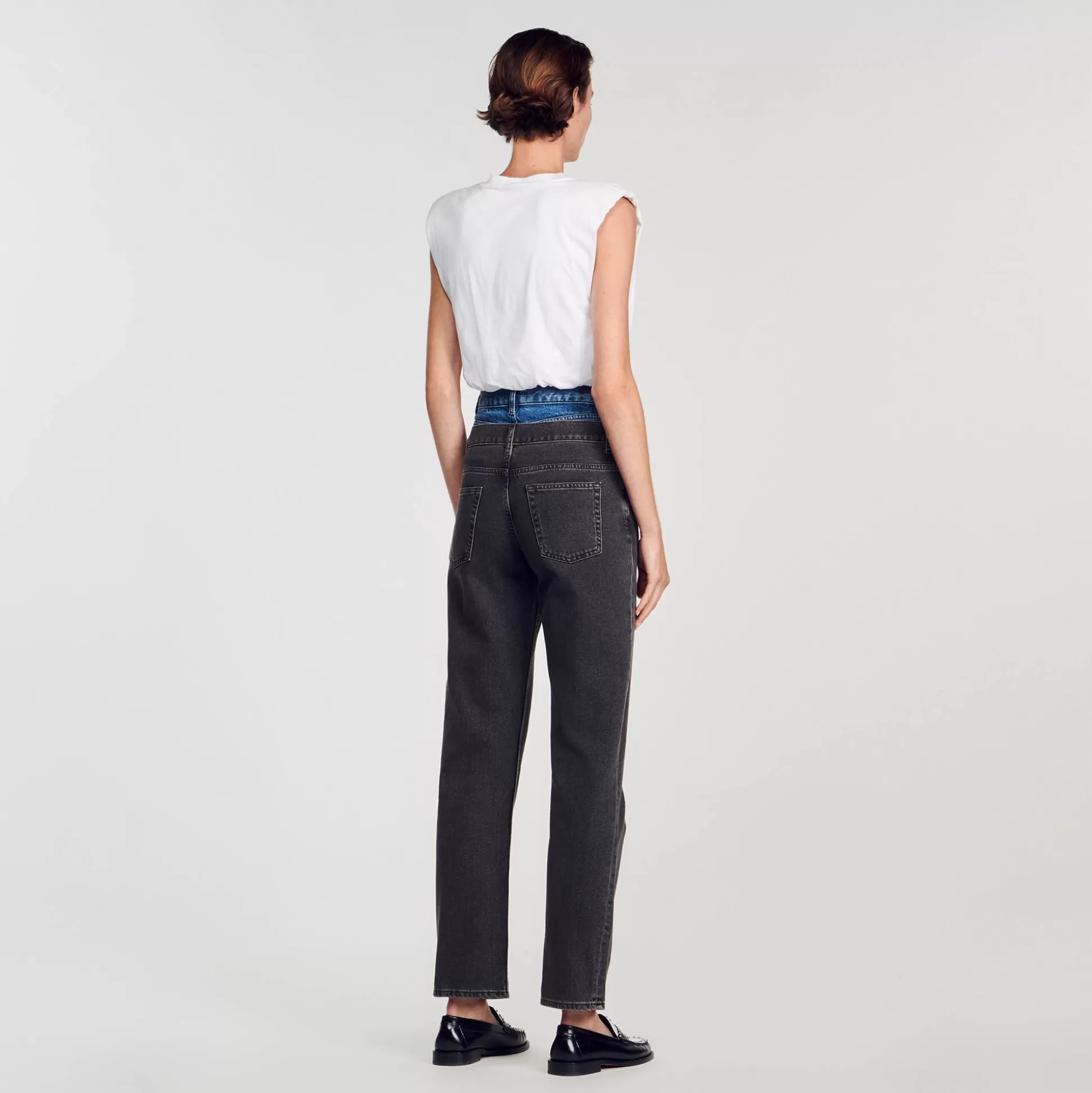 Mujer Sandro Paris Vaqueros<Vaquero Con Cintura Doble Bicolor