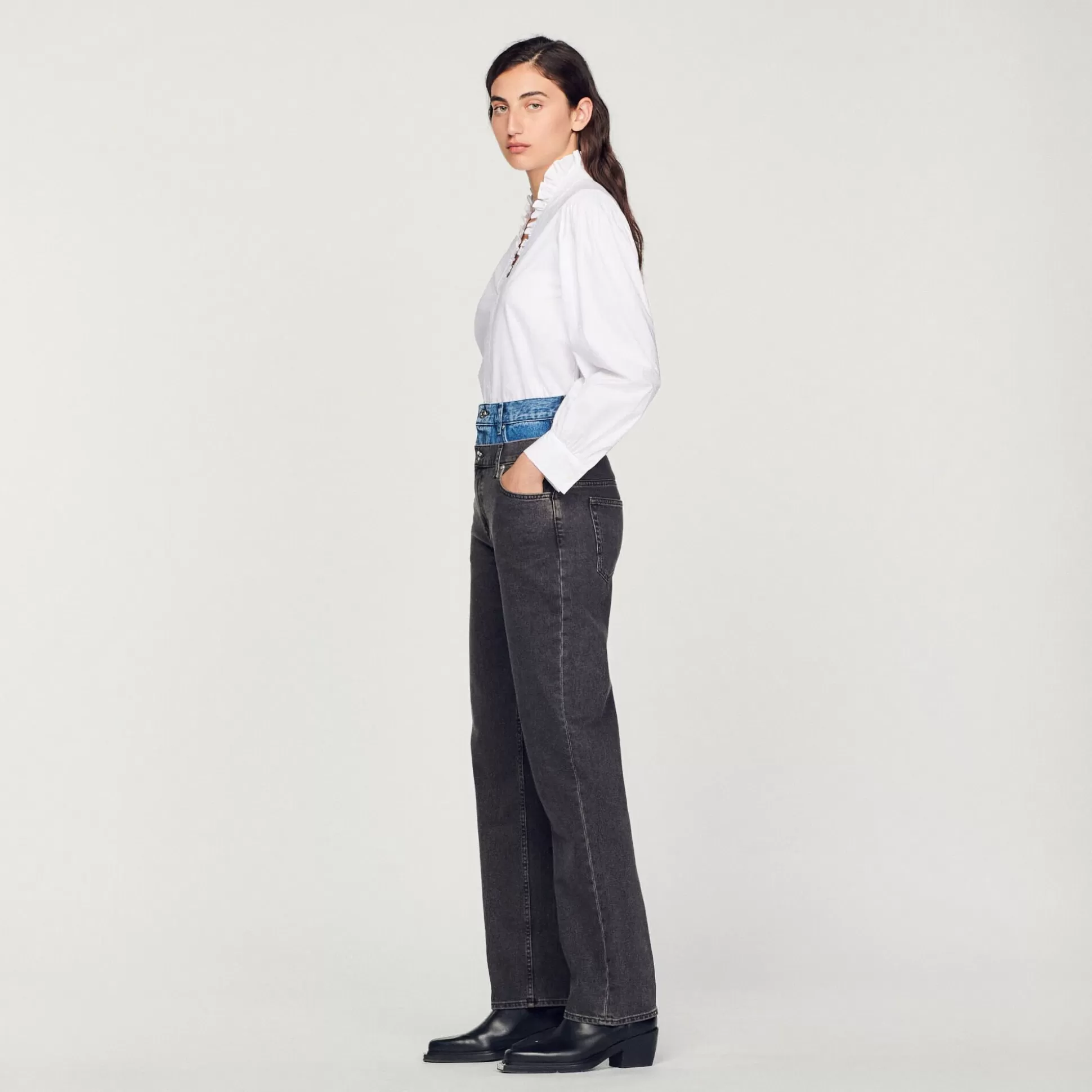 Mujer Sandro Paris Vaqueros<Vaquero Con Cintura Doble Bicolor