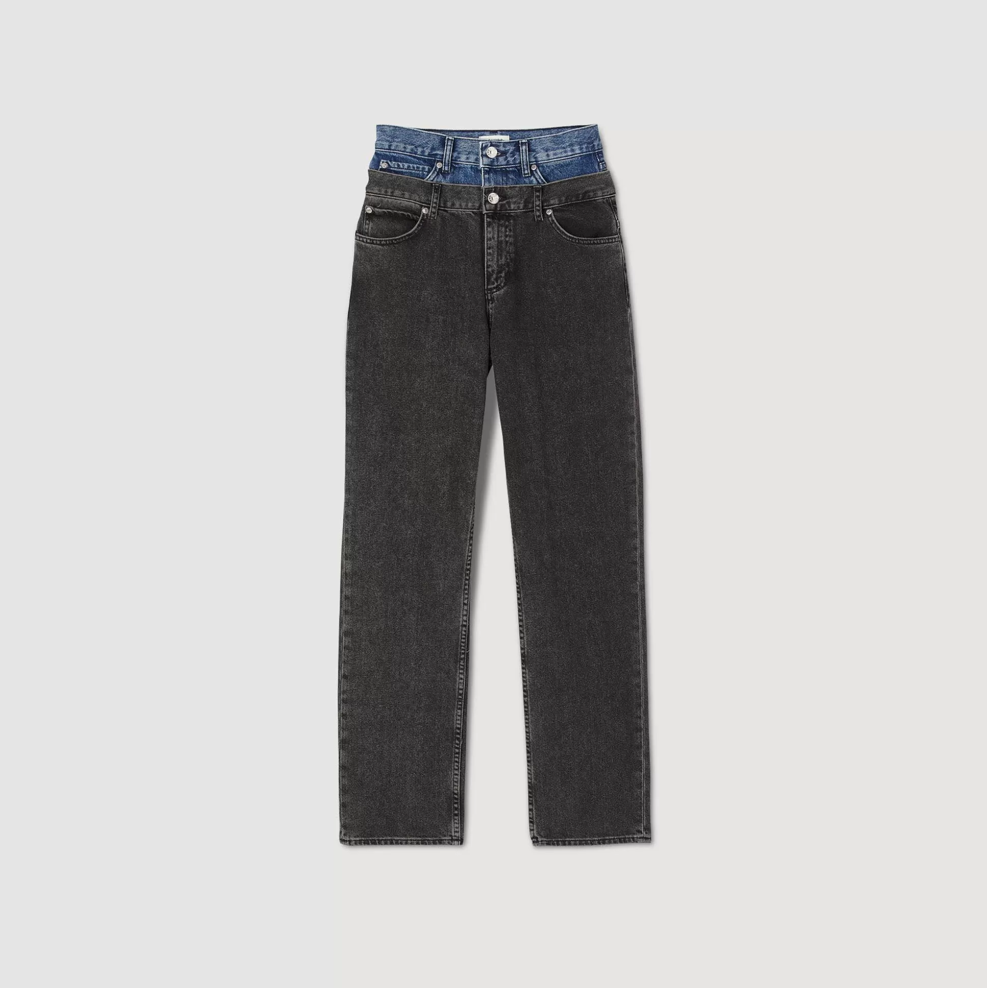 Mujer Sandro Paris Vaqueros<Vaquero Con Cintura Doble Bicolor